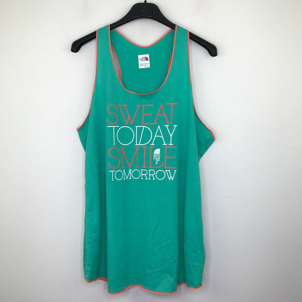 The North Face Women's XL Tank Top Green Sweat Today Smile Tomorrow Graphic BI23